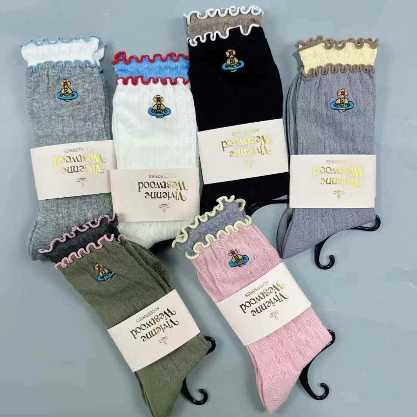 Kouriten [限時預購] 春夏新款Vivienne Westwood 全棉土星刺繡薄款木耳花邊襪 image 4