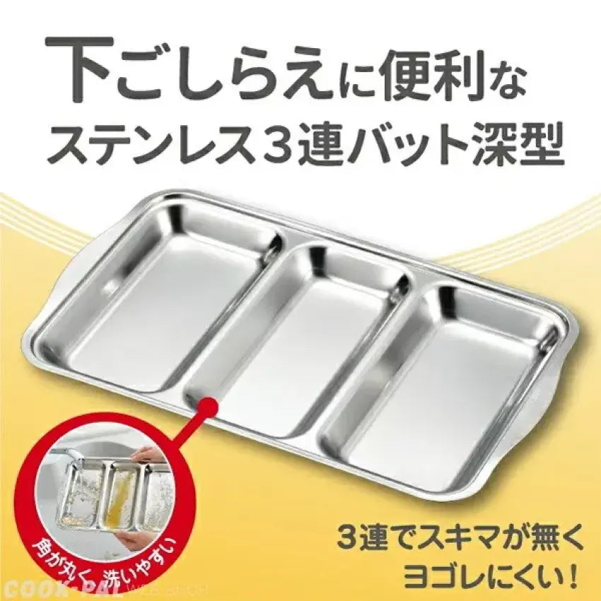 Kouriten [現貨] 日本製造 Yoshikawa 不銹鋼三連式料理盤 image 3