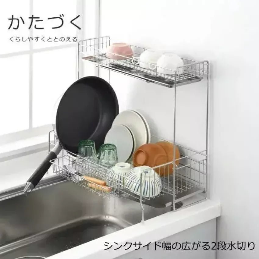 Kouriten [現貨] 日本製造 Yoshikawa 不銹鋼兩層餐具瀝水架 470x450 image 8